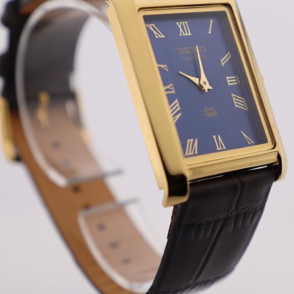Seiko Slim Vintage Quartz Men's  Wrist Watch Blue Dial with new Dark Brown Strap - Picture 3 of 7